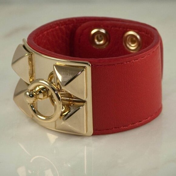 CHOOSE: ORANGE, RED, OR TURQUOISE LEATHER BRACELET WITH GOLD RING ACCENT - Picture 1 of 8